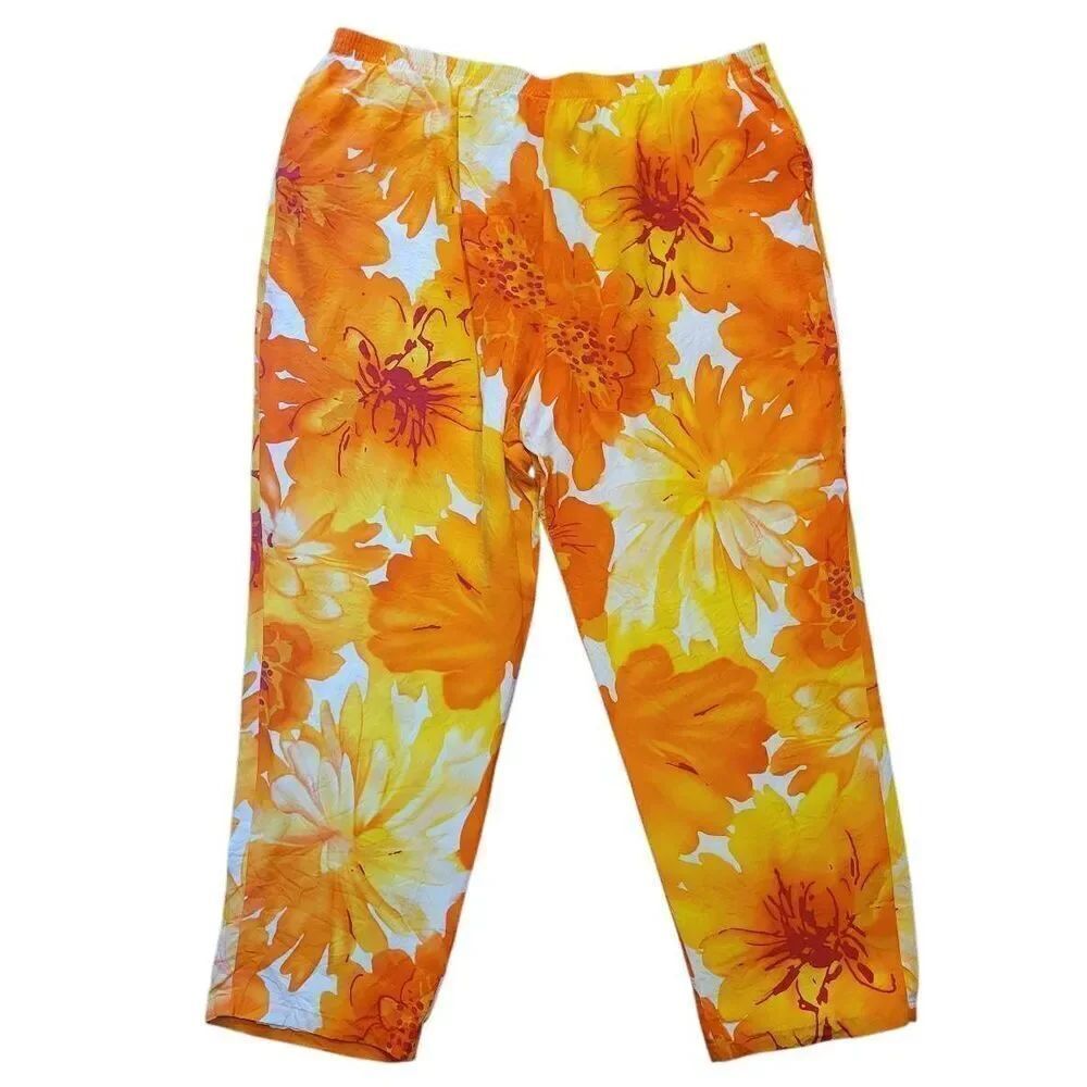 Vintage Diane Gilman Pants Women's 2X High Rise Relaxed Silk Watercolor Floral